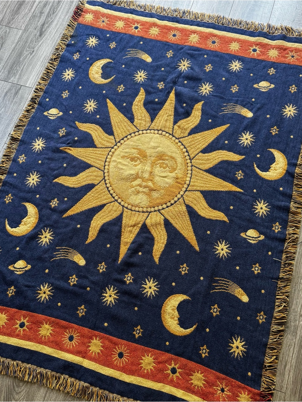 Celestial Sun & Moon Woven Tapestry Throw